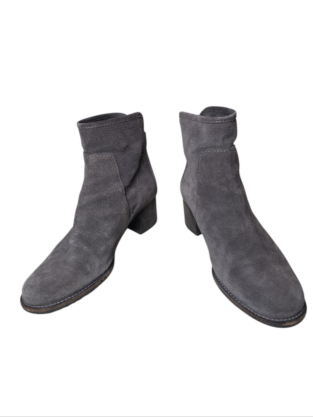 Aquatalia Taylor grey textured suede block-heel ankle boots, Size 8.5